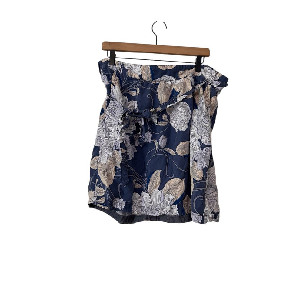 Lands End Womens Blue Floral Pull On Tie Waist Skirt Lyocell Pockets Size 18